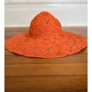 Vintage Betmar Orange Woven Sun Hat Polyester/Straw Women's One Size